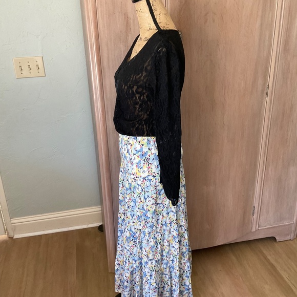 NWT Chaps Tiered prairie maxi Skirt Floral boho cotton summer cottagecore blue L - Picture 6 of 14